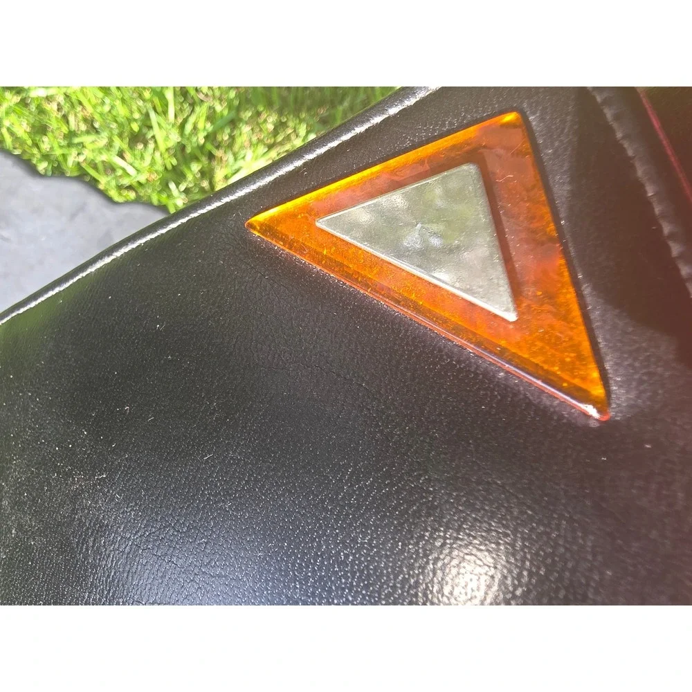 Vintage Black Leather Envelope Clutch Amber Triangle Gold Chain Crossbody Bag